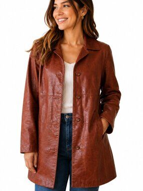 EXPRESS Coated Leather Mid-length Coat EUC
